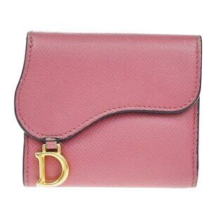 CHRISTIAN DIOR Logo Saddle Trifold Compact Wallet Leather Pink GHW Italy